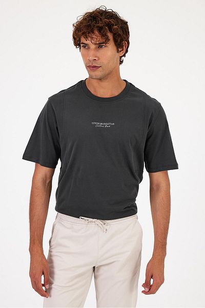 VENA Manhattan Anthracite Printed - Ανδρικό μπλουζάκι με κανονική εφαρμογή με λαιμόκοψη