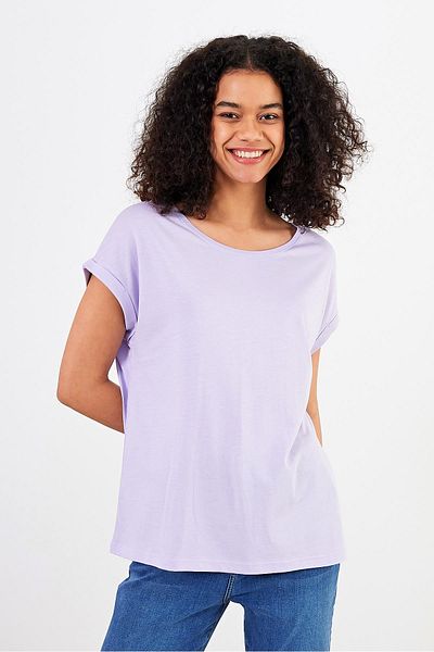 VENA Tricou Cindy Lilac damă - Decolteu Crew, Regular Fit, Model Lyocell Basic