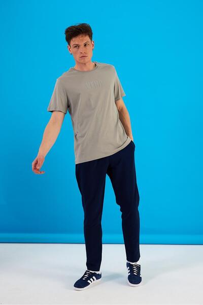 VENA Ανδρικό μπλουζάκι Vena Grey Crew Neck - Τυπωμένο με λογότυπο