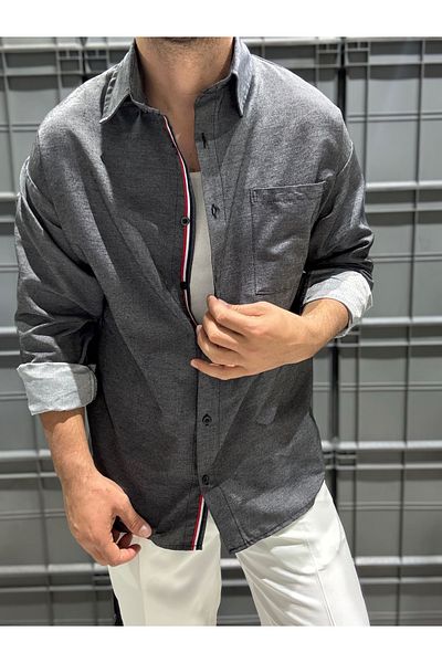 King Brothers Βαμβακερό καλοκαιρινό λεπτό ύφασμα ριγέ Oversize ανδρικό πουκάμισο με τσέπες μαύρο