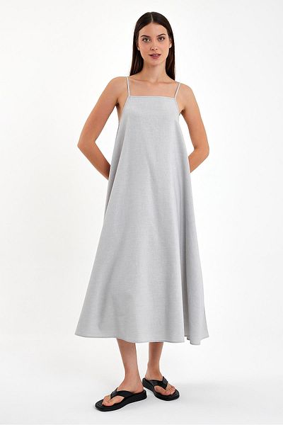 VENA Felix Gray Linen Dress - Thin Strap Basic Model