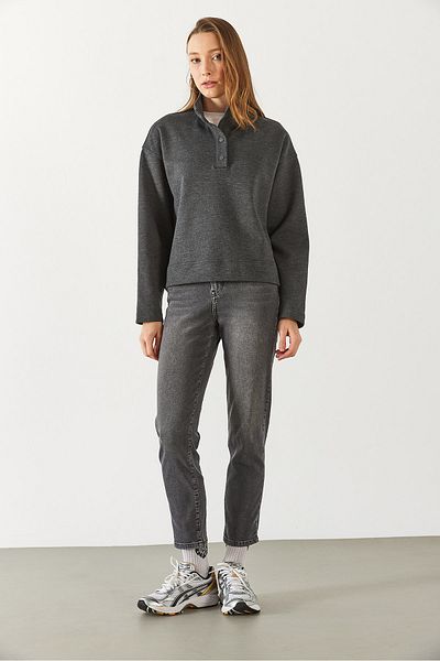 VENA Φούτερ Molly Collar Snap Fastener - ΑΝΘΡΑΚΙΤΗΣ