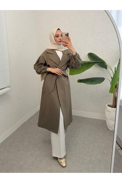 Modamorfo Καμπαρντίνα με ελαστική ζώνη και φόδρα με μανίκια -χακί