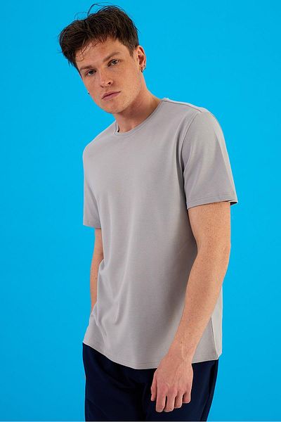 VENA Ανδρικό μπλουζάκι Ken Grey Crew Neck Regular Fit Pique Basic