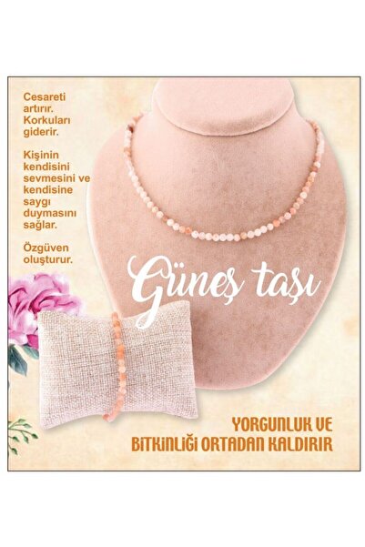 OSMANLI DOĞAL TAŞ Sertifikalı Güneş Taşı Doğal Taş Kolye-bileklik Takımı-3-4m...