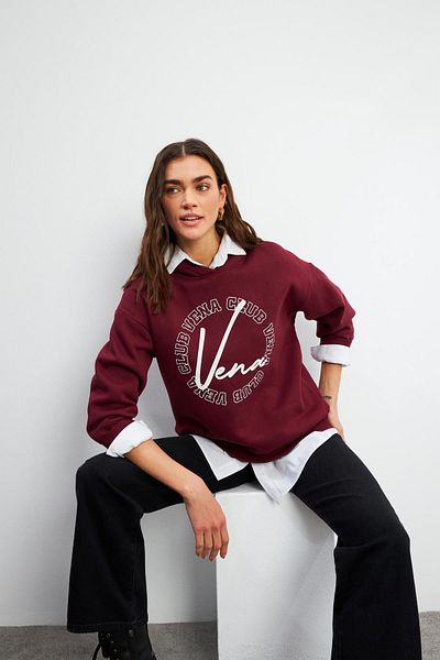 VENA Hanorac roșu Claret cu imprimeu Club pentru femei