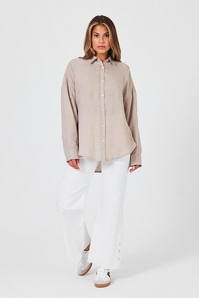 VENA Alina Natural Linen Oversize Women's Shirt