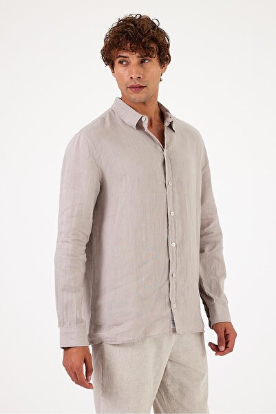 VENA Nicolas Gray Regular Fit Men's Linen Shirt