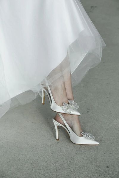 Letafia Asmara Bow - Stone Detailed Mother of Pearl Heeled Shoes