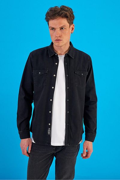 VENA Ανδρικό πουκάμισο Austin Black Slim Fit Jean