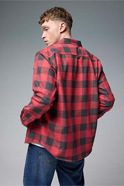 VENA Regular Fit Plaid Flannel Shirt-Red