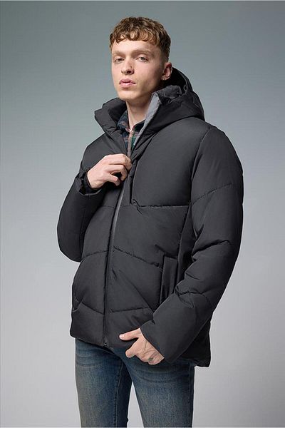 VENA Men's Andre Black Hooded Technical Coat