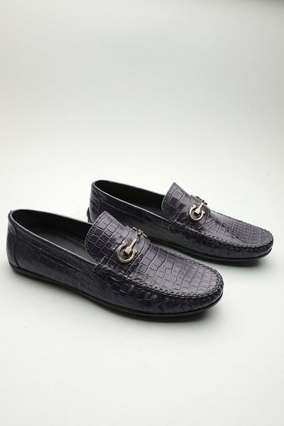 Gondol Loafer clasic din piele naturală pentru bărbați Bleumarin Croco 42 Ttx.601109