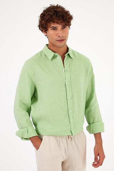 VENA Ανδρικό λινό πουκάμισο Nicolas Water Green - Regular Fit