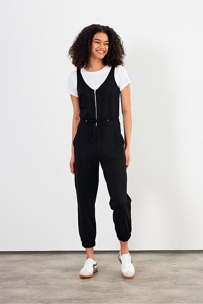 VENA Veronica Black V-Neck Sleeveless Women's Jumpsuit