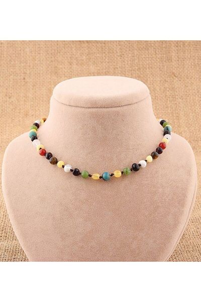 OSMANLI DOĞAL TAŞ Certified Natural Stone Baby Necklace - Amber, Jade, Tiger Eye, Agate, Howlite, Chrysocolla