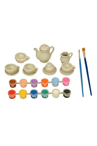 BabyCara 17-Pieces Painted Art Ceramic Tea Set Multicolour