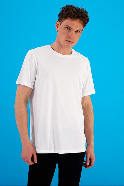 VENA White Crew Neck Men's T-Shirt - Ken Regular Fit Basic