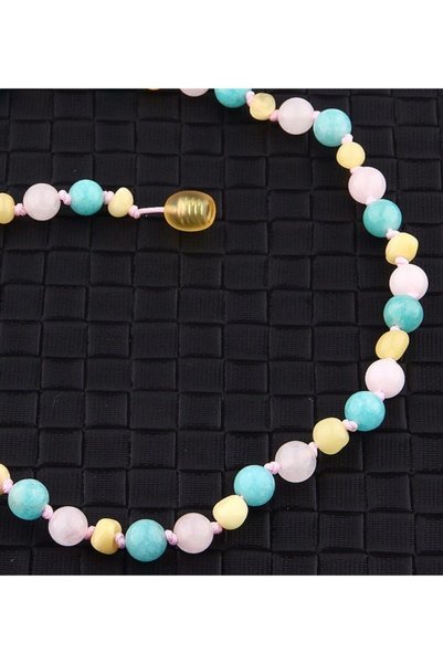 OSMANLI DOĞAL TAŞ Sertifikalı Doğal Taş Bebek Kolye - Pembe Kuvars,kehribar,amazonit