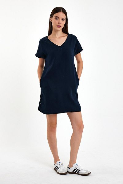 VENA Rochie de damă Helly Blue Negru cu decolteu în V cu mânecă scurtă - Tencel ™