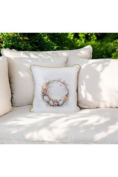 ASDİVA Digital Printing Easter Themed Piping Decorative Throw Pillow Case 45X45