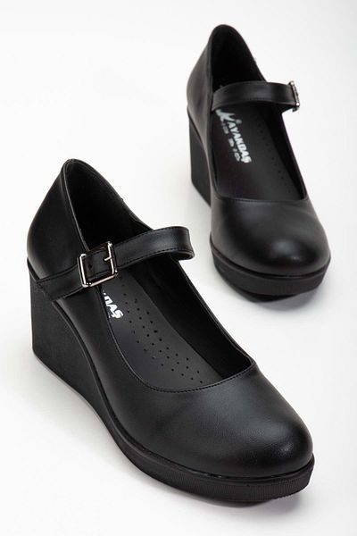 KOCAMANLAR Ayakdaş Women's Wedge Sole Classic Shoes Black