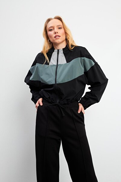 VENA Kadın Lilian Siyah Kapüşonlu Fermuarlı Paraşüt Sweatshirt