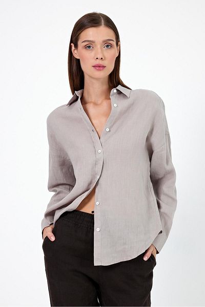 VENA Γυναικείο πουκάμισο Alina Grey Oversize λινό
