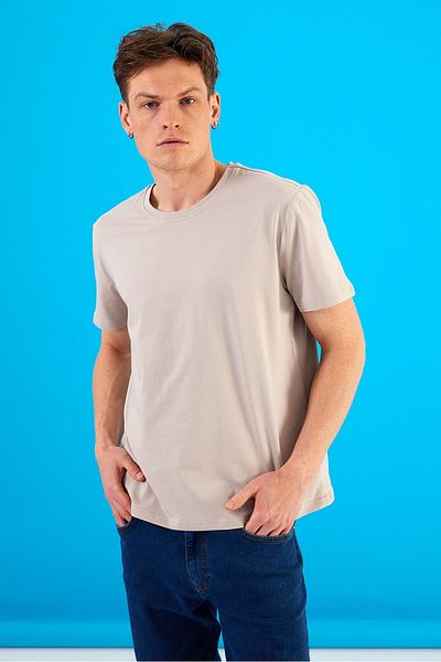 VENA Tricou pentru bărbați - Gri gheață, cu croiala normală, cu decolteu triplu