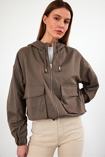 VENA Women's Meggy Khaki Hooded Windbreaker Jacket