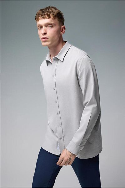VENA Ανδρικό πουκάμισο Nicolas Grey Regular Fit Gabardine
