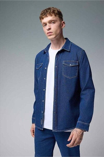 VENA Cămașă Austin albastru închis pentru bărbați, slim fit, din denim - 5085db-251