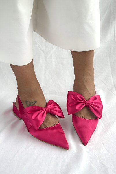 Shoebutik Fuchsia Satin Bow Tie Buckle Monday Women's Shoes
