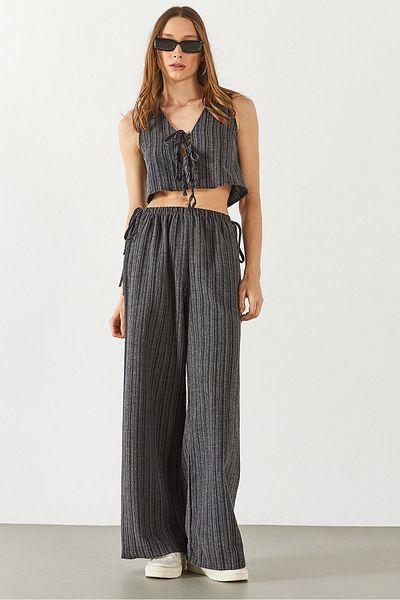 VENA Linen Look Elastic Waist Trousers - Black