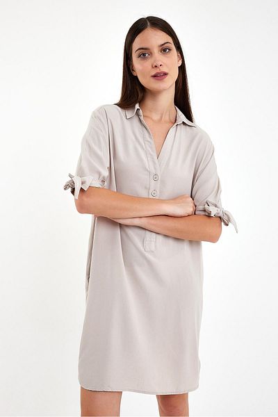 VENA Marissa Linen Dress - Rhinestone Detail, Short Sleeve and Button