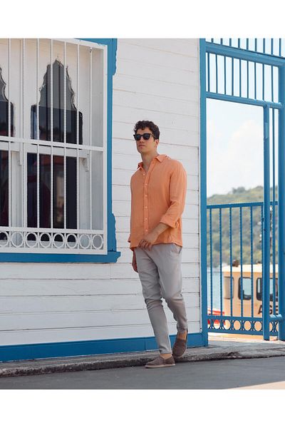 VENA Ανδρικό λινό πουκάμισο - Nicolas Orange, Regular Fit