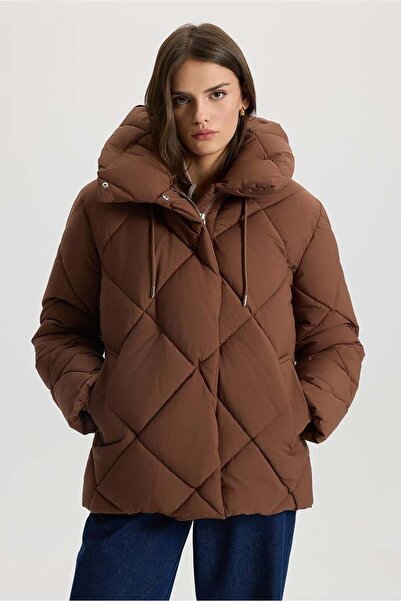 VENA Kadın Holly Kahve Baklava Desenli Şişme Mont