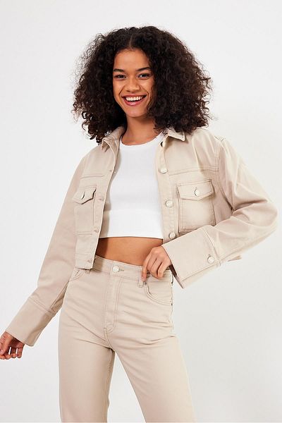 VENA Jachetă de denim crop de damă Grace Stone Colored