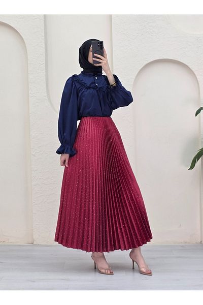 Modamorfo Stoned Pleated Crash Skirt -Red