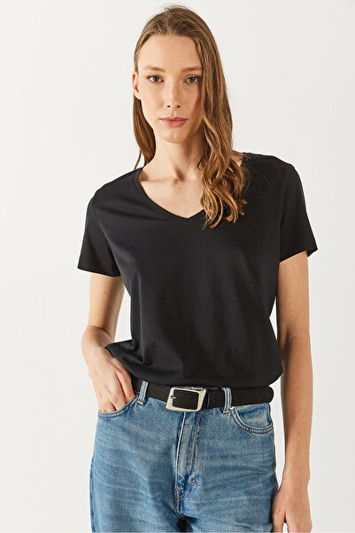 VENA Μπλούζα Boyfriend V-Yaka Regular Fit Modal (TENCEL)(TM) - ΜΑΥΡΟ