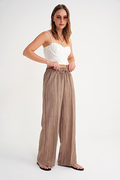 Mixray Women's Front Drawstring Palazzon Moka Textile 4643