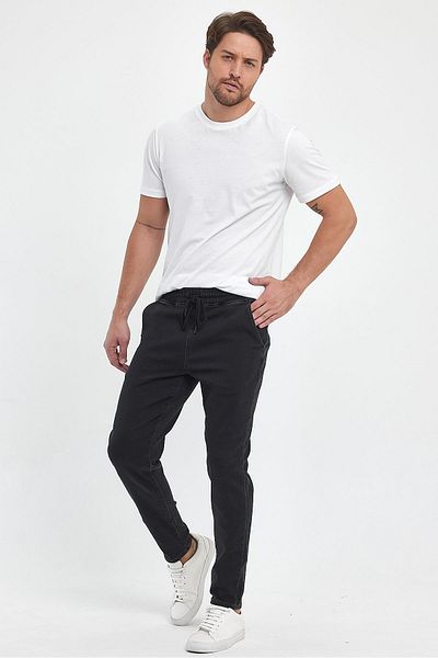 VENA David Black Slim Fit Jean Παντελόνι με ελαστική μέση - Μαύρο