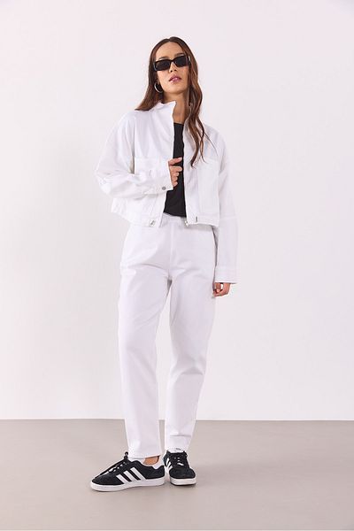 VENA Marla Πολύχρωμο Ψηλόμεσο Slouchy Jogger Παντελόνι - ΛΕΥΚΟ