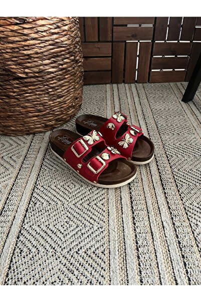 Behtah Kundura Red Butterfly Stone Stylish Design Soft Orthopedic High-Sole Daily Slippers