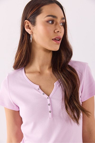 VENA Tricou mulat cu nasturi Matilda - LILA