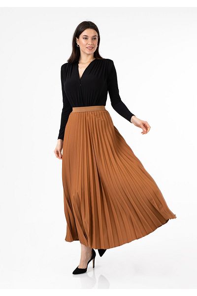 G-Line Hazelnut Color Maxi Size Elastic Waist Pleated Skirt