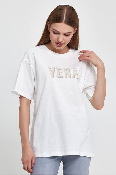 VENA Γυναικείο μπλουζάκι με λογότυπο Crew Neck με στάμπα Oversize - Ivory