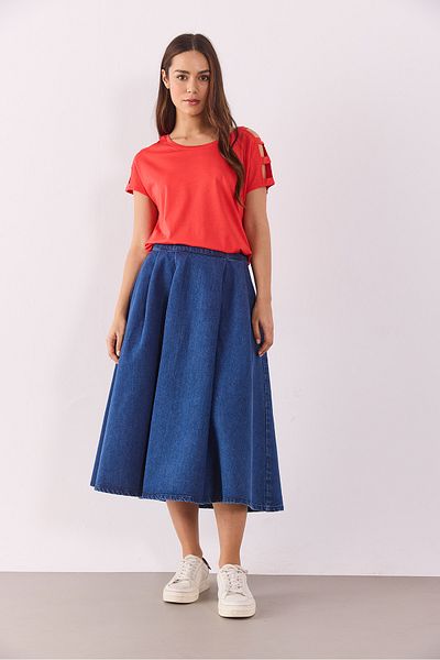 VENA Elsa Crew Neck Shoulder Detailed Modal T-Shirt(Tencel)(Tm) - Coral