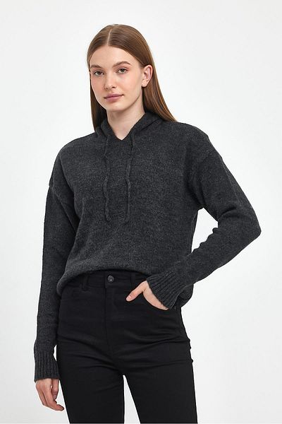 VENA Pulover Emma Regular Fit cu glugă - Antracit