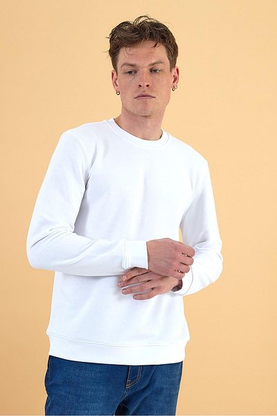 VENA Rich Crew Neck Regular Fit 3 Thread Sweatshirt - White